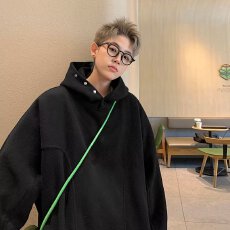 无绳连帽重磅卫衣美式oversize高街男女外套春秋款百搭情侣棒球服