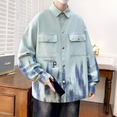 批发涂鸦牛仔外套男女春秋<b class='q'>衬衫</b>港风设计感小众痞帅<b class='q'>衬衣</b><b class='q'>情侣</b><b class='q'>泼墨</b>夹克