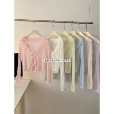 批发木耳边防晒冰丝针织衫开衫<b class='q'>女</b>夏配吊带裙外搭空调罩衫短款披肩上衣