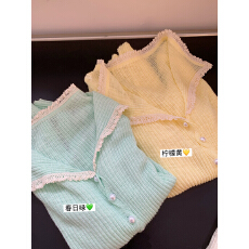 批发冰丝针织<b class='q'>开衫</b>女夏季短款薄外搭配裙子披肩荷叶边防晒空调衫小外套