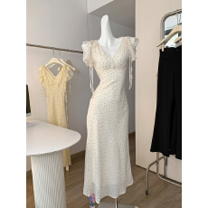 批发篱笆篱笆啦 月光佳人 法式赫本风v领收腰显瘦波点气质<b class='q'>连衣裙</b>女