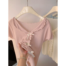 批发温柔气质显瘦蝴蝶结针织短袖<b class='q'>女</b>2026春季新款设计感气质上衣