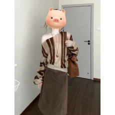 批发大码女装美拉德穿搭一整套条纹露肩毛衣半身裙子女巨好看套装秋冬