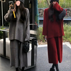 批发大码 奶盐慕斯 秋冬<b class='q'>新款</b>韩版时尚慵懒高级感毛衣休闲七分裤套装女