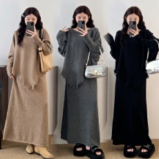 批发大码入秋搭配一整套高级感小香风不规则流苏毛衣半身裙两件套装女