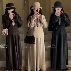 批发大码茶香可颂2025秋冬韩系温柔氛围复古麻花立体针织三件套