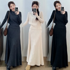 批发大码法式高级感收腰针织连衣裙一整套2025新款气质半身裙毛衣套装