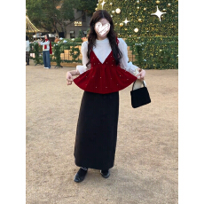 大码一整套女装2026新款韩版气质显瘦吊带上衣衬衫半身裙三件套装