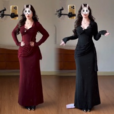 惊鸿茶叙 大码女装 法式优雅性感风蕾丝深V领敬酒裙礼服裙连衣裙