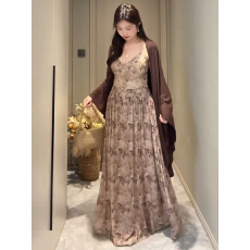 批发大码女装禅意新中式连衣裙套装<b class='q'>秋</b>季新款气质碎花长裙开衫两件