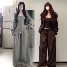 批发大码套装 宽松针织卫衣卫裤套装女2026秋季新款+吊带背心<b class='q'>三件套</b>