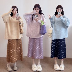 批发2026秋季搭配一整套<b class='q'>大码</b>女装胖mm长袖针织衫减龄半身裙时尚两件套