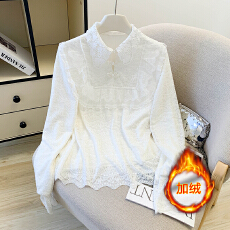 批发法式加绒蕾丝衬衫女2025新款<b class='q'>冬</b>季高级感打底衬衣独特漂亮长袖上衣