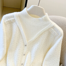 批发内搭半高领针织打底衫毛衣女秋冬大码<b class='q'>胖</b><b class='q'>mm</b>显瘦法式小香风钉珠上衣