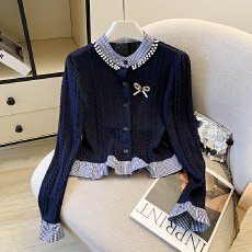 批发韩系品质蝴蝶结麻花针织衫<b class='q'>女装</b>2026春季设计感钉珠<b class='q'>开衫</b>女短款上衣