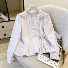 批发法式<b class='q'>不规则</b>系带长袖衬衫女春季2026新款洋气减龄收腰显瘦小衫上衣