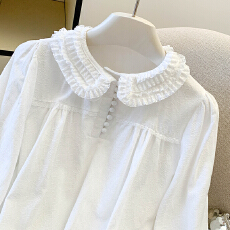 批发蕾丝花边<b class='q'>娃娃领</b>白<b class='q'>衬衫</b>女早春新款宽松内搭提花设计感<b class='q'>衬衣</b>长袖上衣