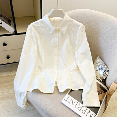 批发<b class='q'>娃娃领</b>拼接蕾丝边下摆长袖<b class='q'>衬衫</b>女2026春新款小清新 软萌学生<b class='q'>衬衣</b>