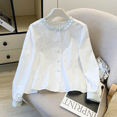批发小清新蕾丝花边领<b class='q'>长袖</b>衬衫女春2026高级感开衫法式遮肚子裙摆上衣