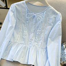 批发韩系甜美木耳边系带衬衫女装春季2026新款设计感小众洋气<b class='q'>长袖</b>上衣