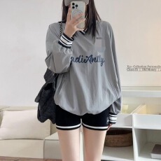 批发THEISSN宁司 印花撞色长袖宽松T恤早秋慵懒风显瘦<b class='q'>上衣</b>+针织短<b class='q'>裤</b>