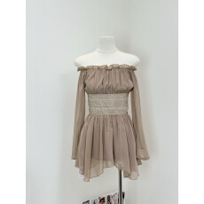 批发誉芝yuzhi 优雅气质一字肩<b class='q'>雪纺衫</b><b class='q'>春</b>夏新款收腰显瘦高级感露肩上衣