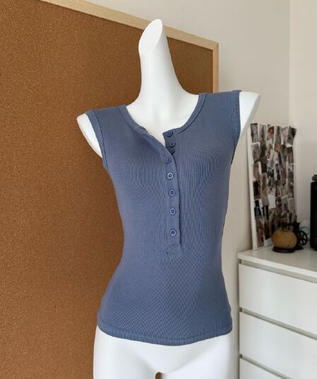 skk store 지연 남쪽 구멍 일기 분위기 여름 기타 버클 헨리 칼라 단어 조끼 맨위 민소매 작은 셔츠