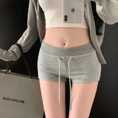 批发官图实价#华棉+棉螺纹# 拼接休闲裤运动短裤抽绳性感辣妹低腰热裤