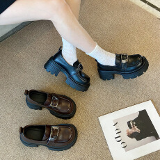 批发2025年秋季新款百搭厚底乐福鞋搭扣调节<b class='q'>英伦</b>风小皮鞋内增高鞋女