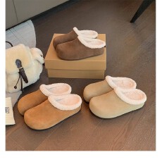 批发【福利款】葡萄妈同款 增高6cm~牛反绒羊毛垫脚毛毛勃肯厚底半拖