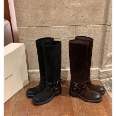 批发葡萄妈同款 6cm粗跟~ 长腿神器方圆头皮带扣中高筒骑士靴女长靴