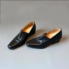 批发羊皮版~气质时尚褶皱设计粗跟百搭高级感小皮鞋<b class='q'>简约</b>复古浅口单鞋