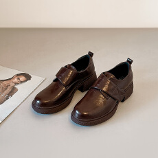 批发厚底圆头复古乐福鞋女2026年<b class='q'>秋</b>季新款魔术贴通勤粗跟深口小皮鞋女