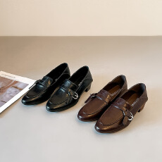 英伦风时尚粗跟乐福鞋女2025新款百搭复古通勤一脚蹬小皮鞋女单鞋