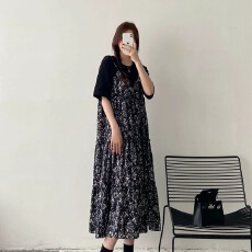 原版做工大码女装2025夏季新款胖mm宽松显瘦遮雪纺碎花连衣裙