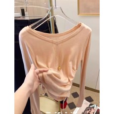 批发现货原版做工秋女<b class='q'>v领</b>设计小众打底衫不规则抽绳宽松长袖内搭上衣