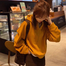 批发半拉链纯色连帽<b class='q'>卫衣</b>外套女2025冬季新款高级感慵懒风休闲百搭上衣