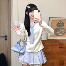 批发韩系格子拼色绑带polo领长袖女荷叶边拼接假两件甜妹收腰短款<b class='q'>t</b><b class='q'>恤</b>