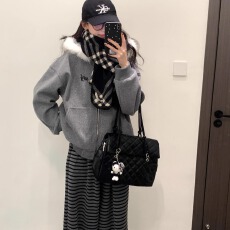 美式复古毛领外套女2025秋冬新款慵懒感加厚宽松时尚连帽灰色卫衣