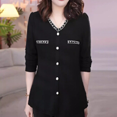 批发2025秋季<b class='q'>大码</b>女装衬衫时尚休闲胖妹妹显瘦宽松百搭遮肉V领上衣潮
