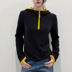 批发韩系秋冬季新款撞色假两件连帽半拉链套头长袖卫衣女显瘦百搭<b class='q'>上衣</b>