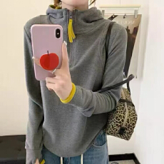 批发秋季新款时尚双面绒卫衣显瘦减龄半拉链连帽宽松休闲百搭长袖<b class='q'>上衣</b>