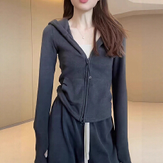 批发欧货设计感拉链连帽卫衣女秋冬2025新款修身百搭外套双面德绒<b class='q'>上衣</b>