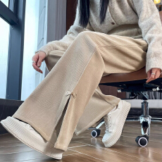 批发新款大码<b class='q'>胖</b>mm<b class='q'>黑色</b>开叉阔腿裤女秋冬加绒加厚休闲宽松显瘦微喇裤女