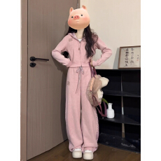 批发超火绝美休闲<b class='q'>运动服</b>套装女秋冬格子连帽卫衣外套阔腿裤减龄两件套