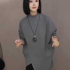 批发2025新款秋冬中长款遮屁股高级感高领<b class='q'>长袖</b>不规则下摆绒衫T恤上衣