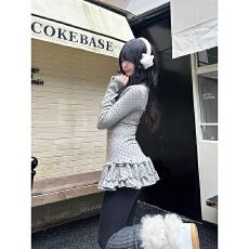 批发美式<b class='q'>复古</b>波点裙摆叠穿长袖t恤女2026秋冬新款百搭休闲内搭上衣潮