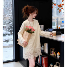 批发法式白色<b class='q'>蕾丝</b>拼接长袖<b class='q'>上衣</b>女冬装2026秋冬新款大码中长款内搭小衫