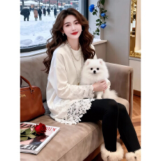 批发欧货韩版<b class='q'>蕾丝</b>长袖t恤女秋冬内搭2026洋气高级感正肩胖MM长袖<b class='q'>上衣</b>