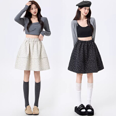 批发2026秋冬新款复古通勤高腰A字半身裙女花苞显瘦时尚碎花短裙女潮